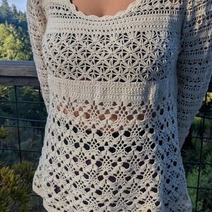 Lucky Brand Ivory Crochet Knit Top